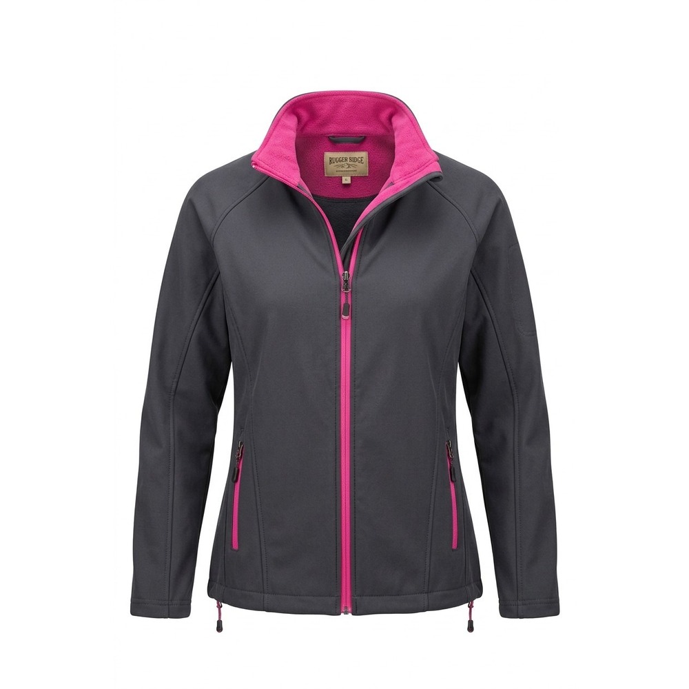 Rustic Ridge Women's Softshell Full Zip Jacket - Charcoal/Hot Pink - Size L
